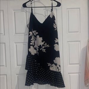 Bar III Black and White Floral Asymmetrical Dress